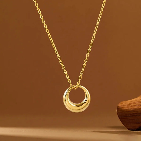Round Pendant Necklace For Women in 304 Stainless Steel with Electroplated 18K Real Gold Plated 0.03µm Thick Cable Chain