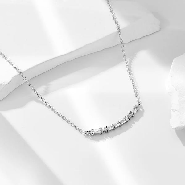 S925 Sterling Silver Cubic Zirconia Smile Pendant Necklace  Light Luxury Niche Geometric Versatile Elegant Collarbone Chain