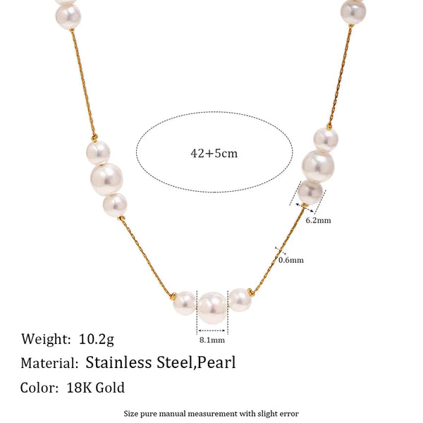 Geometric Ring Pattern Necklace for Women in 304 Stainless Steel with 18K Real Gold Plated and Imitation Pearl, PVD Coated