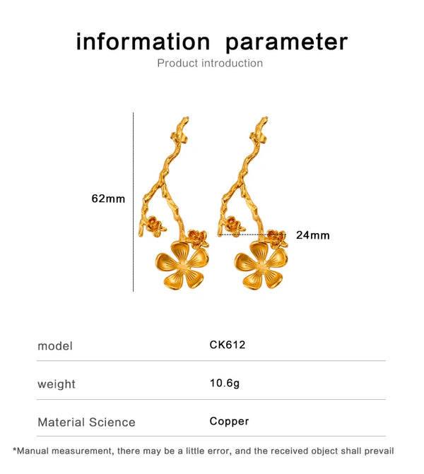 1 Pair Elegant Artistic Flower 316 Stainless Steel  Copper 18K Gold Plated Ear Studs