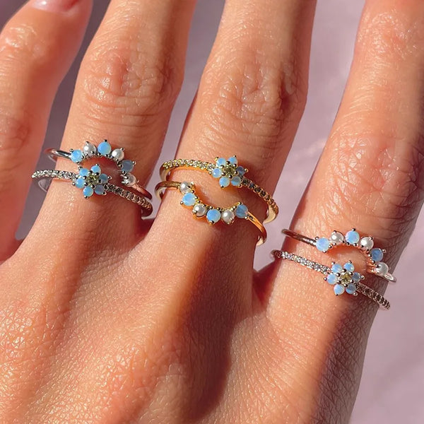 Brass Flower Zircon Copper Rings