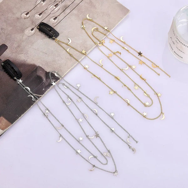 New Invisible Hair Clip Metal Chain Braid Styling Moon Star Personalized Fashion Hair Accessories Headwear Tassel Decoration