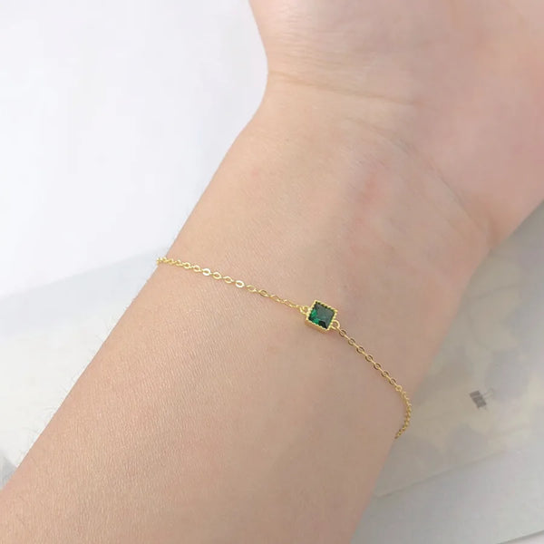 Simple Style Square Bracelet for Women in 925 Sterling Silver with Zircon Inlay