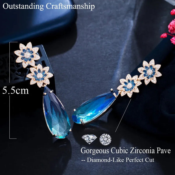 1 Pair Wedding Beach Oversized Flower Inlay Copper Zircon Drop Earrings