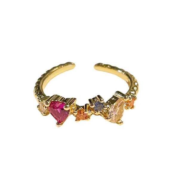 Wholesale Jewelry Sweet Geometric Star Water Droplets Copper Zircon Inlay Open Rings