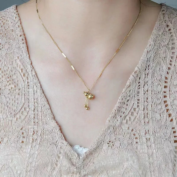Trendy Titanium Steel Necklace For Women Simple Student Personality Gourd Shaped Extended Pendant Lightweight Clavicle Chain
