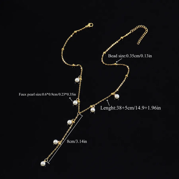201 Stainless Steel Artificial Pearl Geometric Pendant Necklace