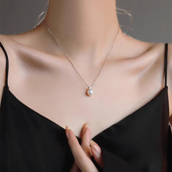 Pearl Pendant Necklace for Women in 925 Sterling Silver with 14K Real Gold Plated Cable Chain Featuring Imitation Pearl