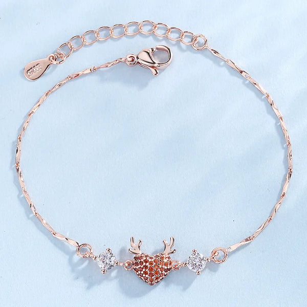 Christmas Elk Deer with You Deer Heart Bracelet Female Ins Heart-Shaped Antlers Cute Lady Christmas Gift