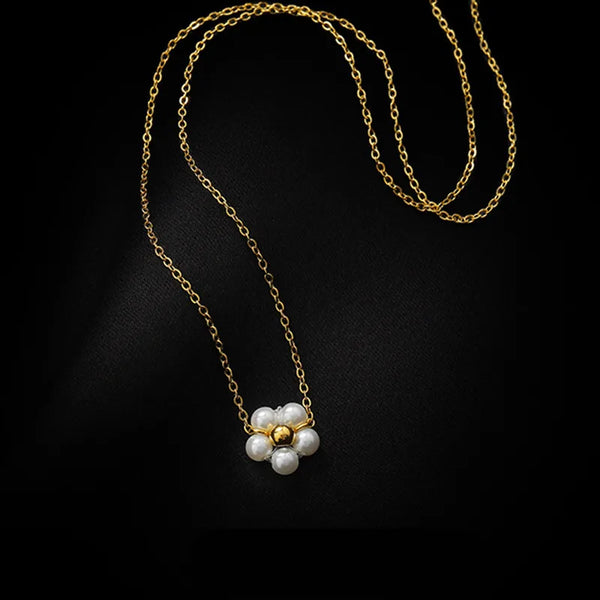 304 Stainless Steel 18K Gold Plated Elegant Sweet Pearl Plating Flower Necklace