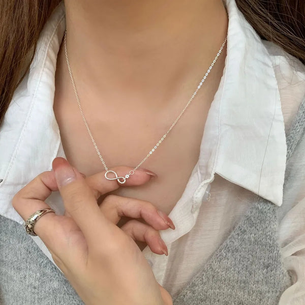 S925 Sterling Silver Infinity Zirconia Necklace Women's Simple Unique Design New Style Small Red Book Popular Clavicle Chain