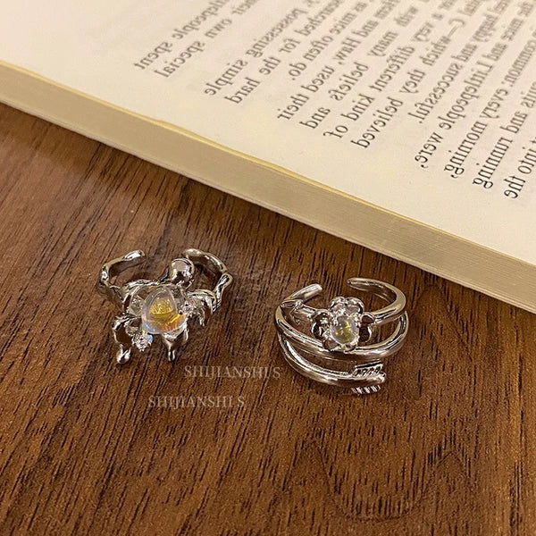 Elegant Sweet Cool Rabbit Ear Moonstone Ring Artistic Design Sense Geometric Pattern Copper Material Women's Fashion Ring