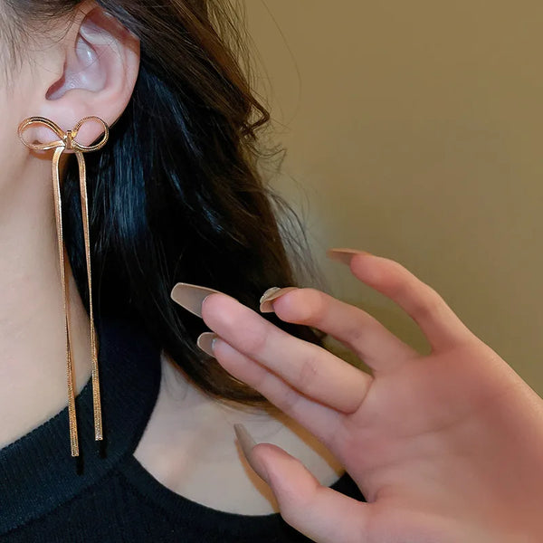 1 Pair Simple Style Bow Knot Plating Copper 18K Gold Plated Drop Earrings