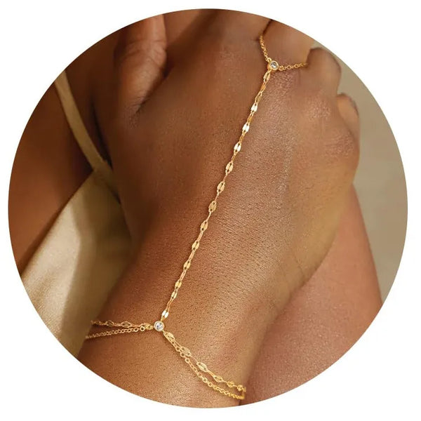 Fashionable Minimalist Geometric Finger-Integrated Bracelet Elegant Personality Chain Handback Design For Women Copper Material