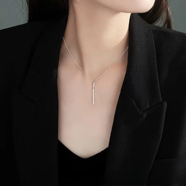 S925 Silver Minimalist Design Luxury Necklace Full Of Diamonds One-Word Clavicle Chain Geometric Pattern Women's Jewelry
