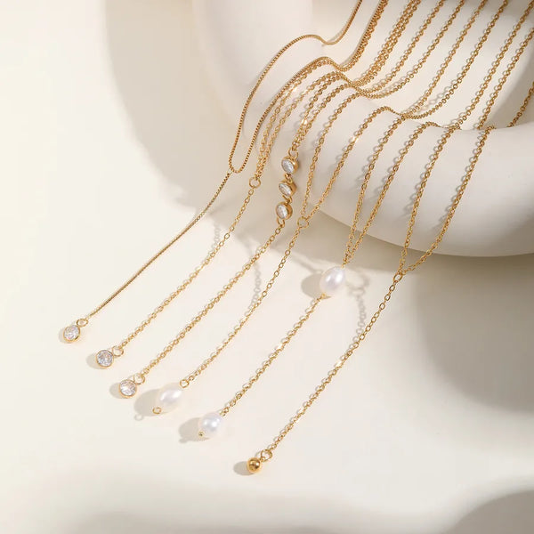 Wholesale Jewelry Simple Style Solid Color 201 Stainless Steel Y-Necklace cable chain