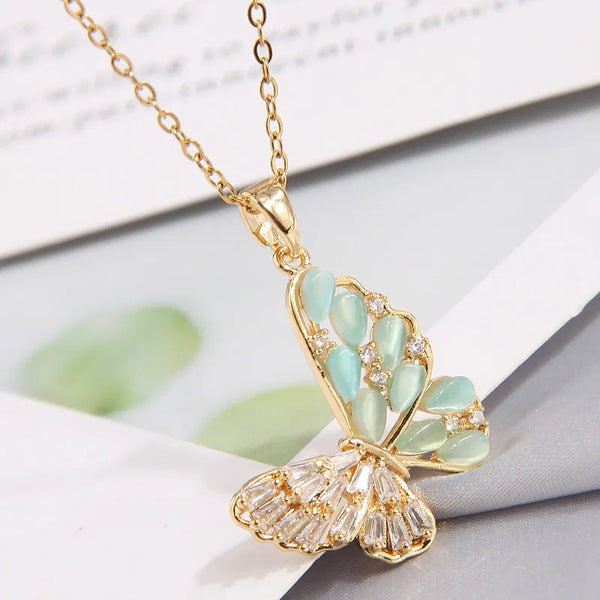 sweet butterfly copper zircon pendant necklace in bulk