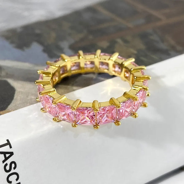Square Claw Setting Ring for Women in Brass with 18K Real Gold Water Plating and Zircon Inlay
