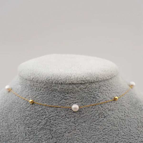 simple style round pearl titanium steel necklace 1 piece