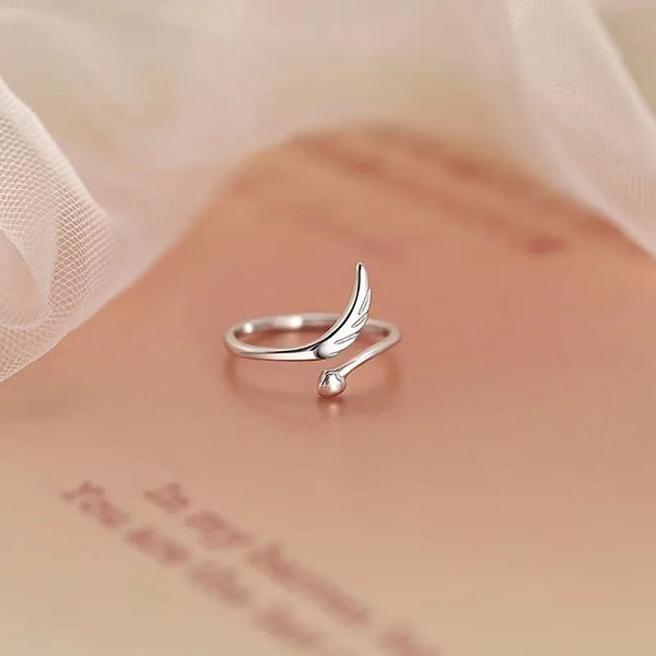 Hot Selling S925 Sterling Silver Wings Small Love Opening Ring Women's Simple Fashion Ins  Style Food Ring