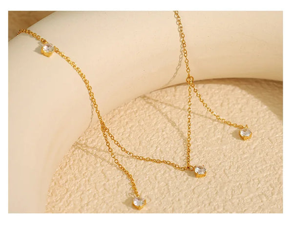 Round Electroplated Necklace in 18K Gold Plated 304 Stainless Steel with Zircon Inlay and PVD Coated Cable Chain