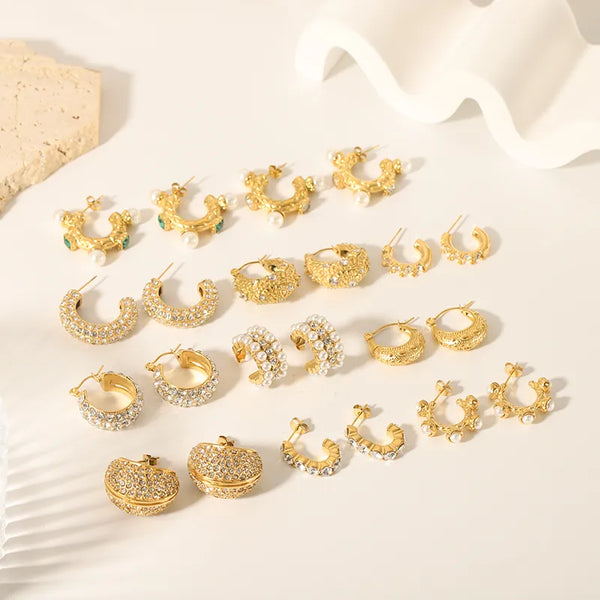 1 Pair Vintage Style Round Plating Inlay 304 Stainless Steel Rhinestones 18K Gold Plated Earrings