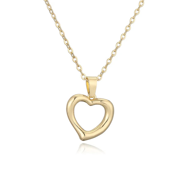 Copper 18K Gold Plated Retro Simple Style Commute Hollow Out Heart Shape Pendant Necklace
