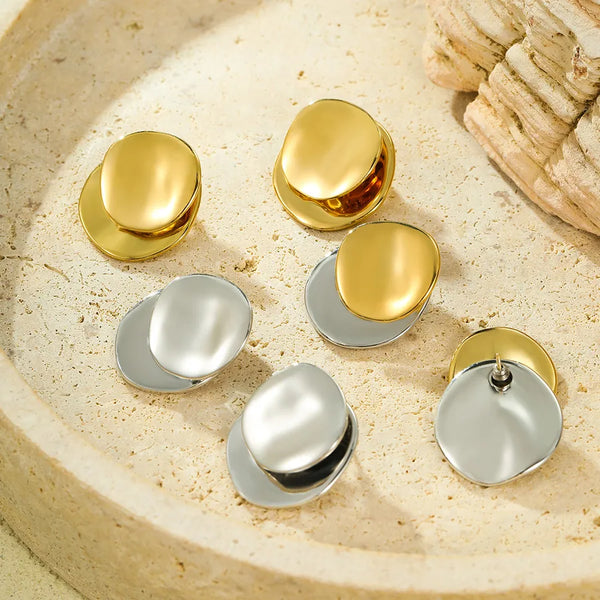 1 Pair Retro Geometric Plating 304 Stainless Steel Ear Studs