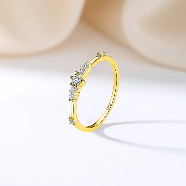 Stackable 7 Small Sparkling Diamonds Ring Set For Women 925 Sterling Silver Minimalist Fresh Style Jewelry Casual Everyday Wear