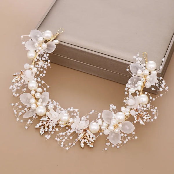 retro fashion flower alloy inlay artificial crystal artificial pearl hair band
