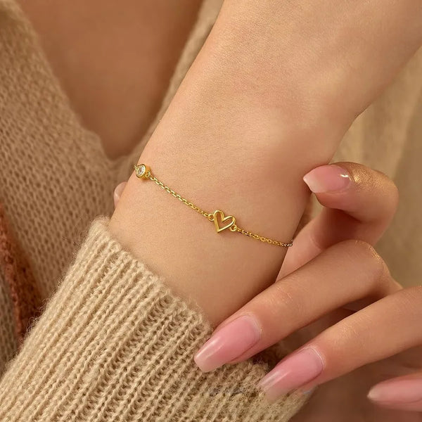 S925 Sterling Silver Bracelet Women Simple Elegant Heart Shape Fashionable Versatile European Style Jewelry Accessory