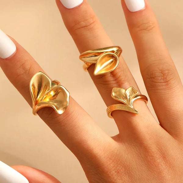 Minimalist Style Jewelry Copper Leaf Flower Ring Matte Frosted Splicing Ring Casual Daily Women's Wide Ring