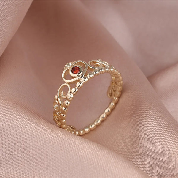 Heart Shape Ring For Women in Golden Metal Featuring 14K Real Gold Plated Electroplated Finish with Zircon Inlay