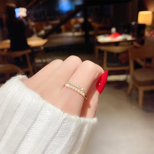 Fashionable Personality Light Luxury Pearl Ring New Style New Arrival Simple Band Ring U-Shaped Design For Women And Unisex