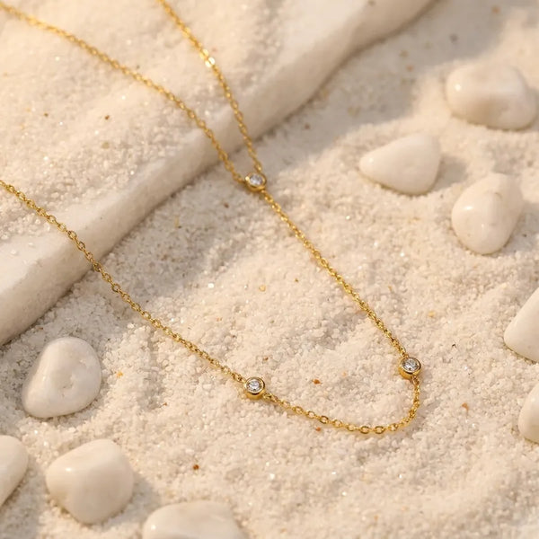 Women’s Electroplated Tassel Necklace in 18K Real Gold Plated 304 Stainless Steel with Zircon Inlay and PVD Coated Cable Chain
