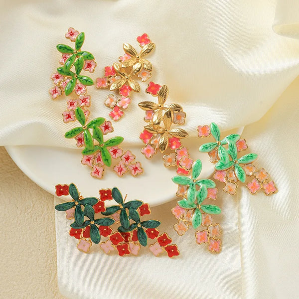 1 Pair Elegant Classical Sweet Flower Enamel 304 Stainless Steel 14K Gold Plated Ear Studs