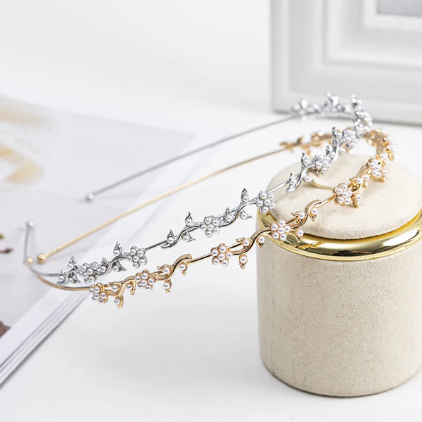 simple style geometric metal inlay artificial rhinestones artificial pearls hair band