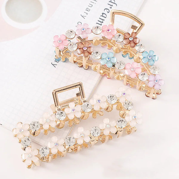 women's sweet flower alloy plating rhinestones hair claws