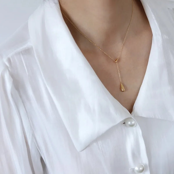 Wholesale Jewelry Fashion Water Droplets 304 Stainless Steel 18K Gold Plated Plating Stainless Steel Necklaces