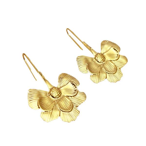 Casual Retro Flower Stainless Steel Plating Drop Earrings 1 Pair