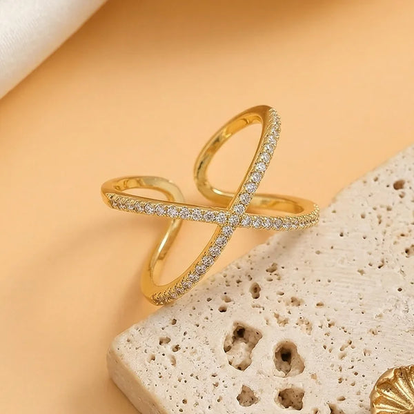 XOXO Women's Rings with Water Plating Craft, Copper Base, Golden Plated Finish, and Zircon Inlay
