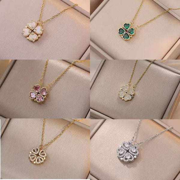 Wholesale Jewelry Vacation Classic Style Heart Shape Titanium Steel Zircon Inlay Pendant Necklace cable chain