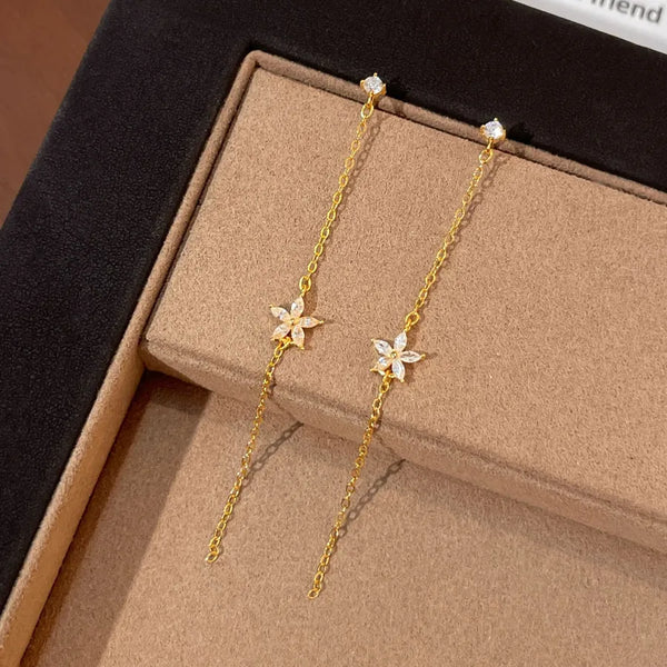 Tassel Stud Earrings for Women in 925 Sterling Silver with 18K Real Gold Electroplated Finish
