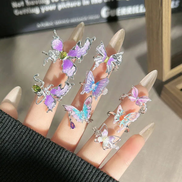 Purple Gradient 3D Butterfly Ring for Women Gentle Peach Mist Purple Butterfly Ring for Casual Occasions