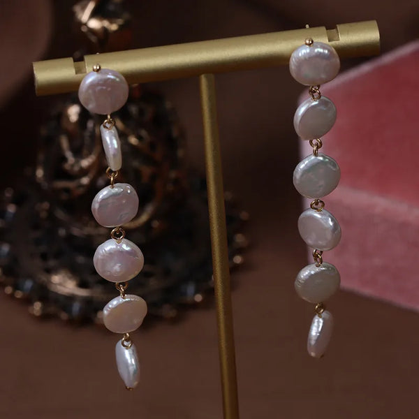 Unisex Freshwater Pearl Drop Earrings with Tassel Design, Featuring Elegant Pearl Pattern for Wedding