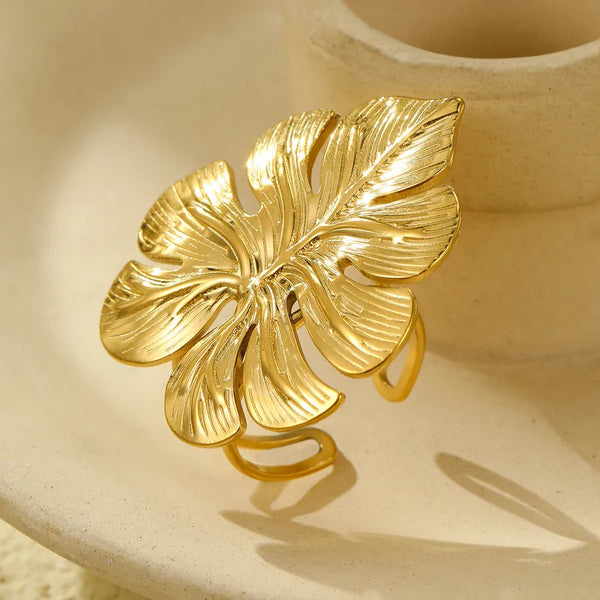 Wholesale Jewelry Vacation Streetwear Leaves 304 Stainless Steel 18K Gold Plated Rings