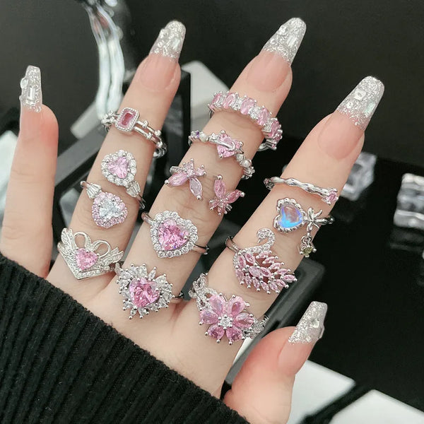 Elegant Open Heart Ring For Women Delicate Flower Fashion Butterfly Swan High-End Sensation Sweet Cool Style Asymmetric Craft