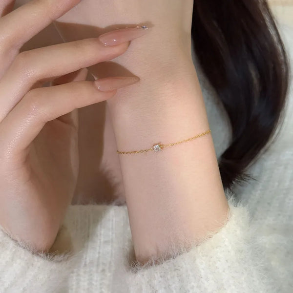 Geometric Bracelet for Women in 925 Sterling Silver with 18K Real Gold Plating and Zircon Inlay
