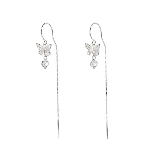 1 Pair 925 Sterling Silver Butterfly Drop Earrings