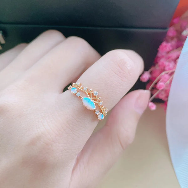 925 Sterling Silver Opal Geometric Rings